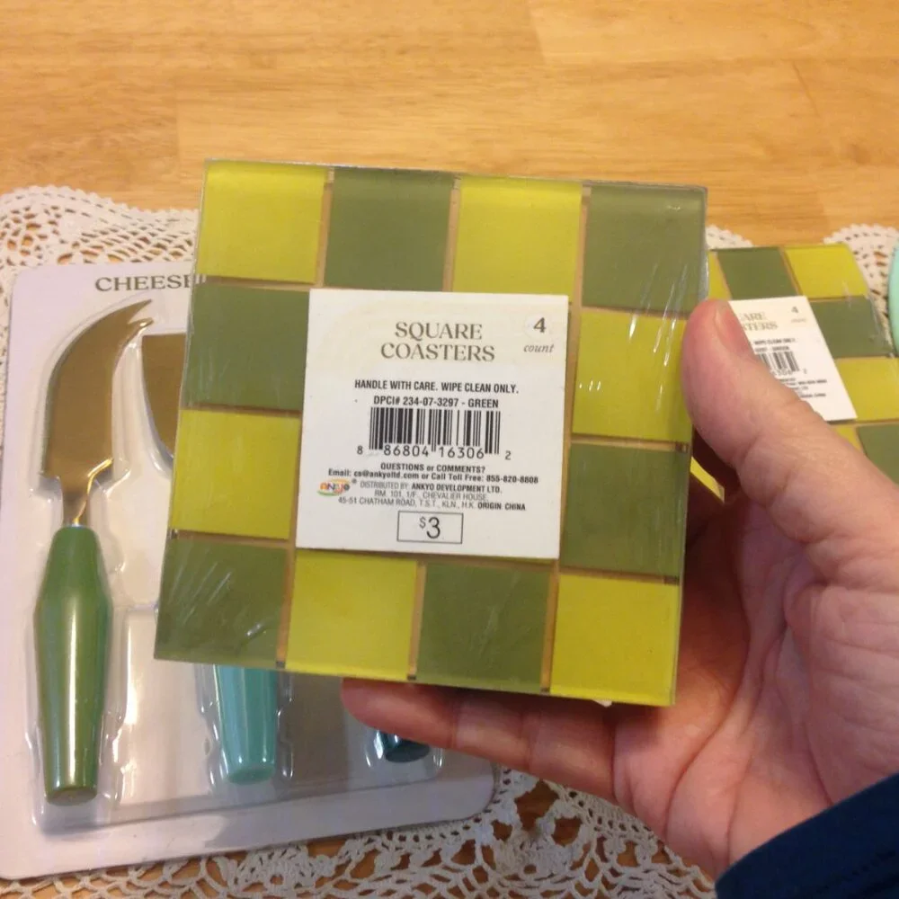 Farmhouse colors kitchen tools, cutting boards, cheese knives, coasters